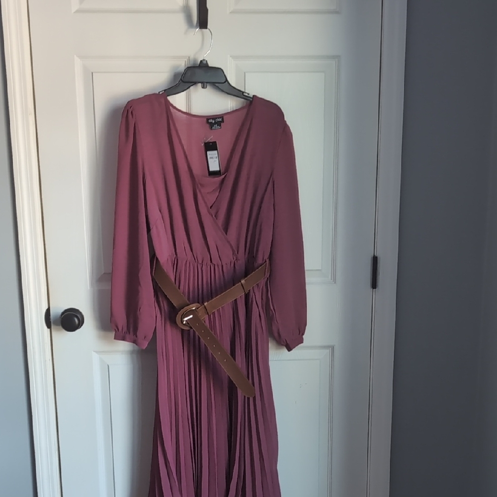 City Chic Plum Long Sleeve Dress with Belt